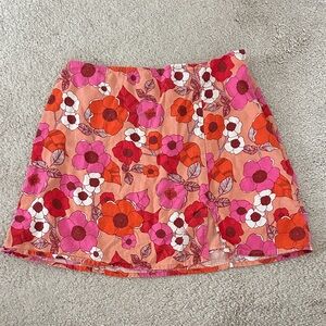 Urban Outfitters Peach Floral Mini Skirt with Pink & Red Blooms